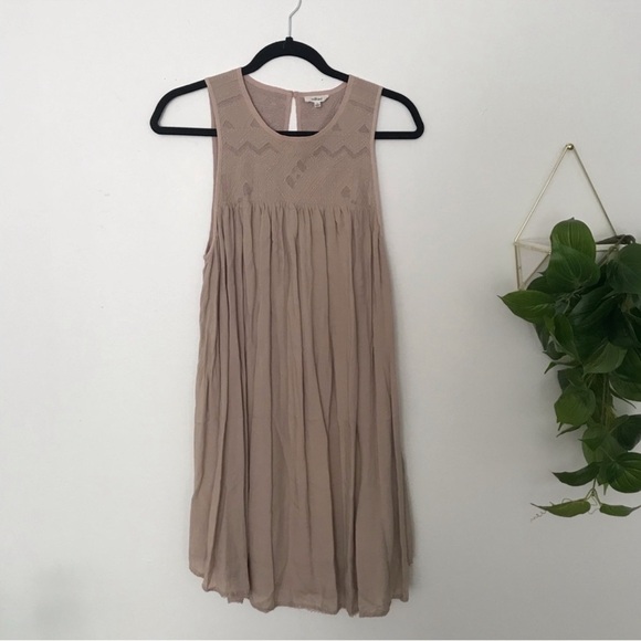 Aritzia Wilfred Allier Embroidered Swing Dress Blush Beige Modal+Silk Lined - Picture 7 of 7